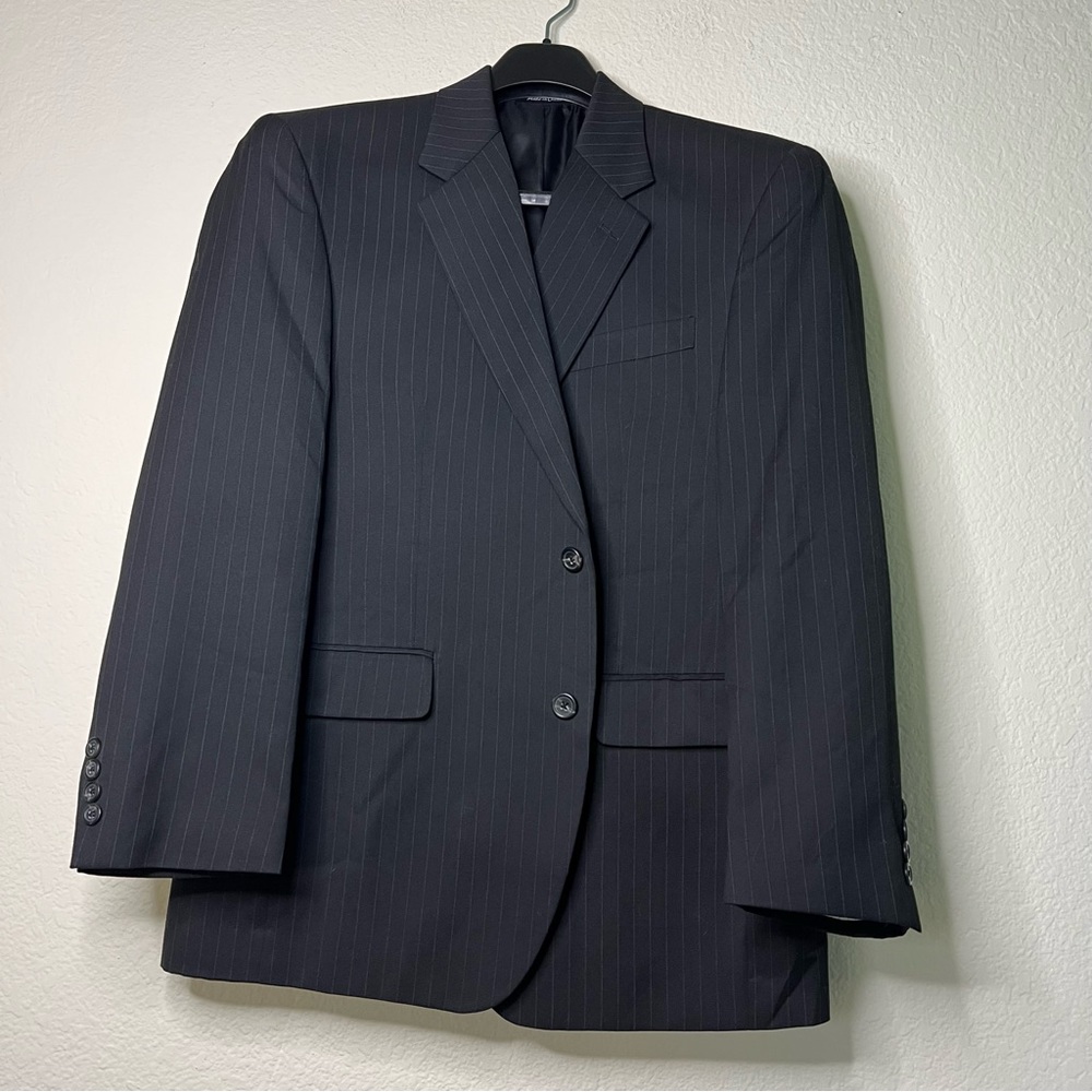 Cambridge Classics Mens Black Striped Suit Blazer Jacket Size 40S